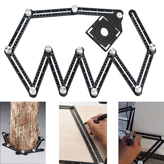 Multi Angle Measuring Ruler,12-Sided Measurement,Tile Holes Measure Ruler with 3-Holes Positioning Apertures,Upgrade Ruler/Metal/Black