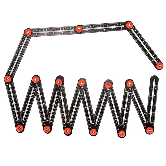 Multi Angle Measuring Ruler, 16-Sided Angle Measurement Tool with Hole Punch Locator, Aluminum Alloy Adjustable Multi-Function Bend Ruler