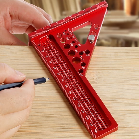 Multi Angle Measuring Ruler Aluminum Alloy Metric Woodworking Square Ruler Precise Square Measuring Tool Multifunctional Triangle Ruler Scriber Drawing Line Ruler for Measuring Woodworking
