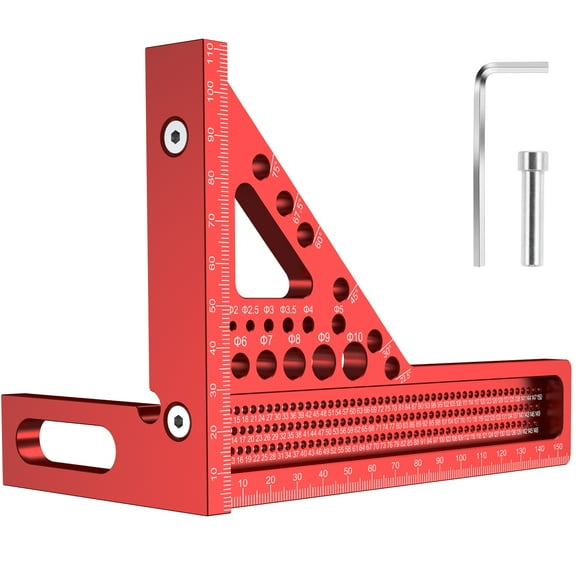 Multi Angle Measuring Ruler Aluminum Alloy Metric Woodworking Square Ruler Precise Square Measuring Tool Multifunctional Triangle Ruler Scriber Drawing Line Ruler for Measuring Woodworking
