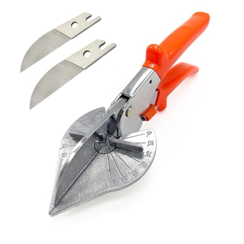 Multi Angle Miter Shear Cutter Hand Tools,45-135 Degree Adjustable Angle Scissors Trim Shears Tools for Vinyl Wood Molding Trim (Orange With 2 Extra Blades)