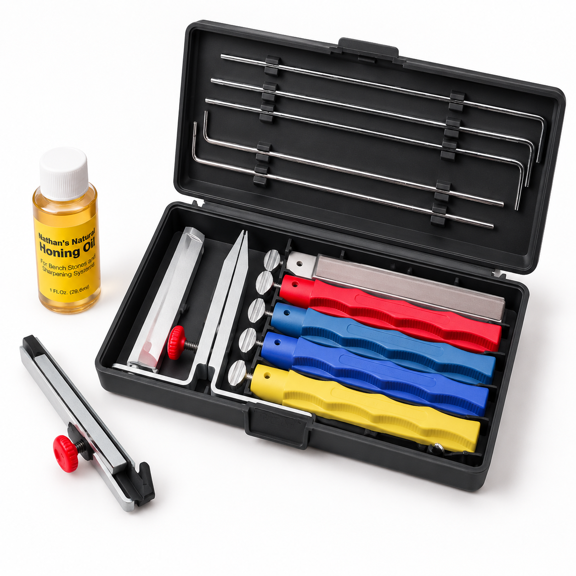 Multi-Angle Sharpening System with Coarse Medium Ultra Fine and Serrated Hones