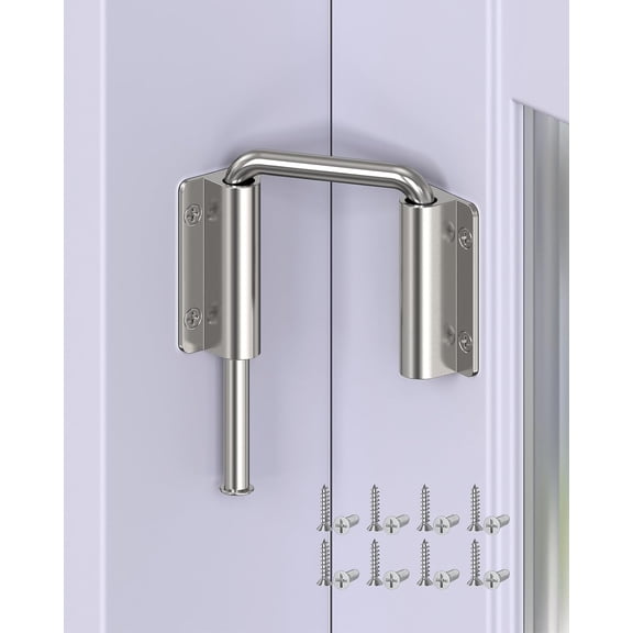 Multi-Angle Sliding Door Loop Lock, 90/180 Degree Aluminum Alloy Patio Lock Latch for Single/Double Barn Door, Window, Closet, Fence, Shed - Home Security U- Locks (Silver-1PC)