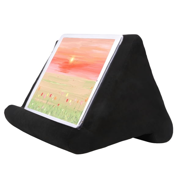 Multi-Angle Tablet Pillow Stand, Cushioned Soft Pillow Holder for iPad, Tablets, E-Readers and Books, Hands-Free Adjustable Viewing Stand, Black