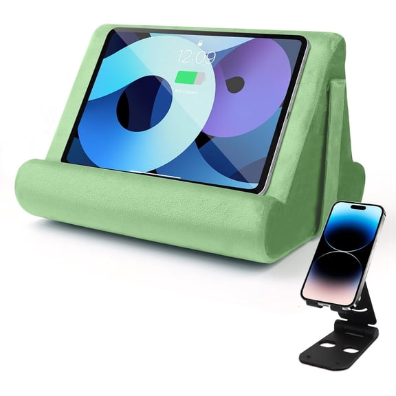 Multi-Angle Tablet Stand with Soft Pad Cushion and Net Pocket - Universal Lazy Holder for Lap, Knee, Sofa and Bed(Green)