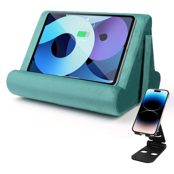 Multi-Angle Tablet Stand with Soft Pad Cushion and Net Pocket - Universal Phone and Pad Holder for Lap, Knee, Sofa and Bed (Light Blue)