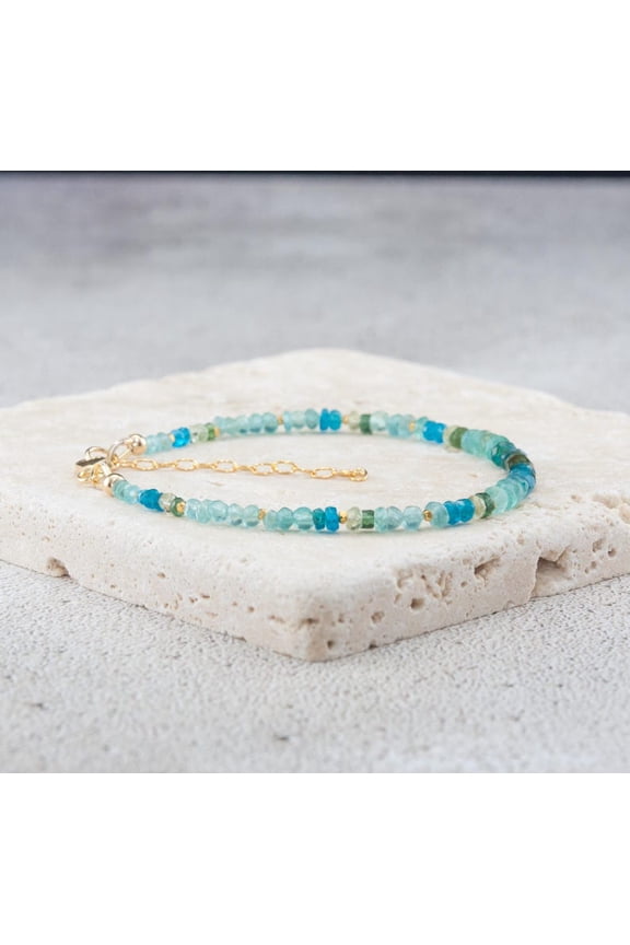 Multi Apatite 3mm Round Shape Rough Cut Beads 7 inch Adjustable Gold Plated Clasp Bracelet for men, women, unisex. Link Chain Stacking Bracelet.|LINK_04797