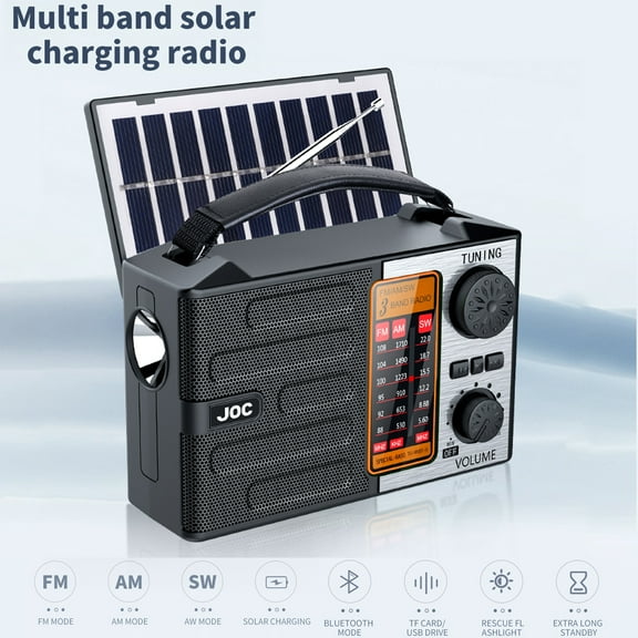 Multi-Band AM/FM/SW1-2 Radio Portable with Bluetooth Speaker, USB TF Card Playing, Strong Emergency Lighting, Solar/USB-C Rechargeable Radio, Transistor Radios Portable AM FM SW, Bluetooth Radio