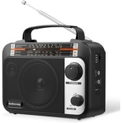 Multi-Band AM/FM/SW1-2 Radio Transistor Radio AC or Battery Operated with Best Reception Big Speaker and Precise Tuning Knob with AUX in & 3.5mm Earphone Jack BLACK