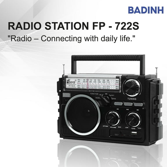 FP-722S Multi-Band Portable Radio with Bluetooth and Solar Power, Black