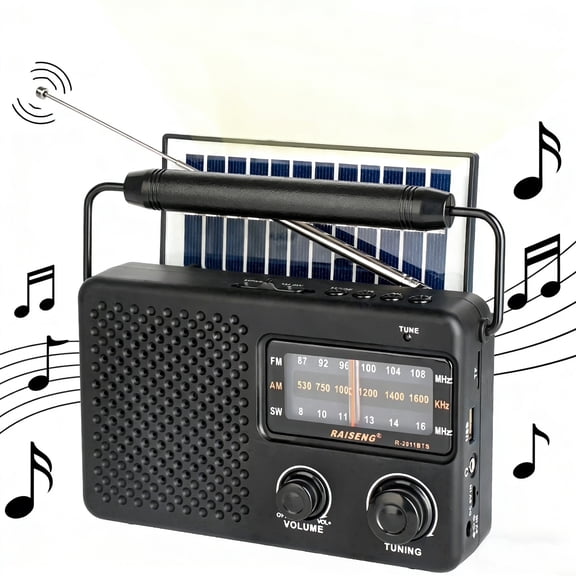 Multi-Band Radio Portable, Solar-Powered AM/FM/SW Radio With Bluetooth Speaker,Portable Shortwave Radios, Large Dial Easy to Use, Transistor Antenna for Home and Outdoor