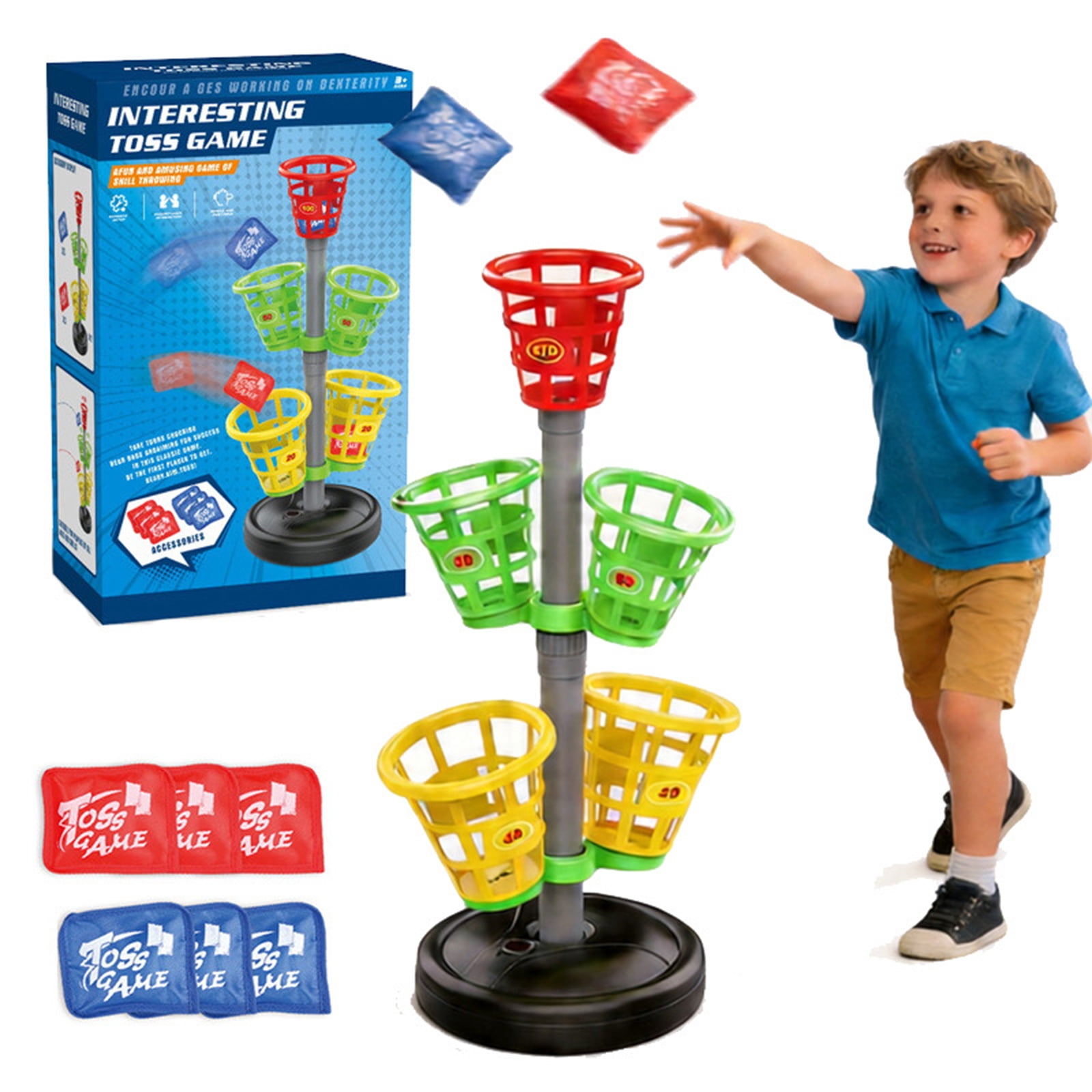 Multi-Basket Tower Target Bag Toss Game Set, Interactive Indoor and Outdoor Throwing, Fun and Competitive Yard Game for Adults and Family, Portable and Easy Setup，As Shown