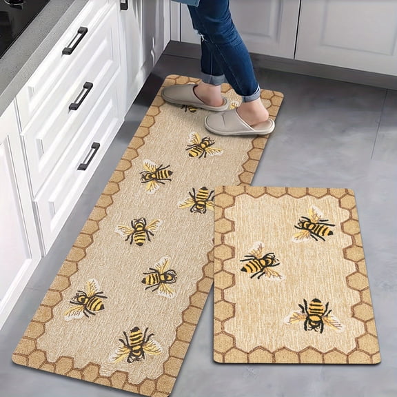 Multi-Bee And Honeycomb Design Kitchen Mat, Soft And Non-Slip, Machine Washable, Ideal for Hallways, Kitchens, Bathrooms, And Both Indoor And Outdoor Use, Perfect for Year-Round Home Decor