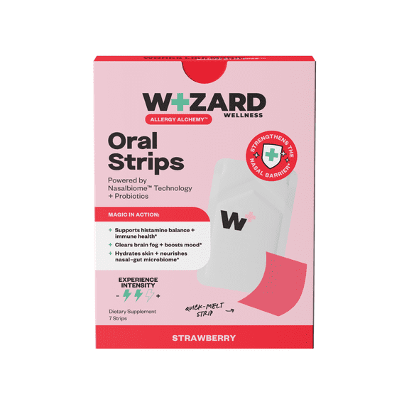 Wizard Wellness Multi-Benefit Allergy Oral Strips, Drug-Free with Probiotics + Quercetin, Strawberry, 7 Count