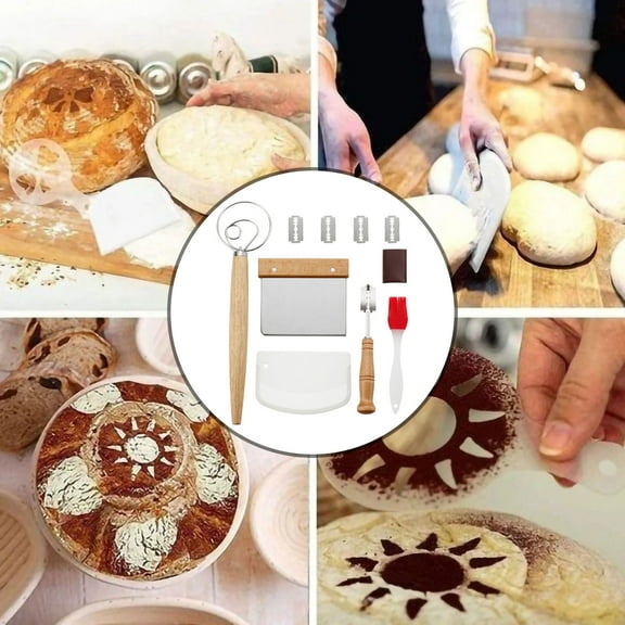 Multi-Blade Bread Dough Cutter with 4 Stainless Steel Blades, ZzCityTK Professional Baking Tool Set Oak Wood Handle Scraper, Complete Kit for Sourdough Pastry Pizza Making Kitchen Essentials