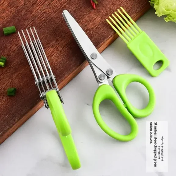 Multi-Blade Stainless Steel Herb Scissors, Manual Vegetable Chopper for Home Cooking & BBQ Food Prep