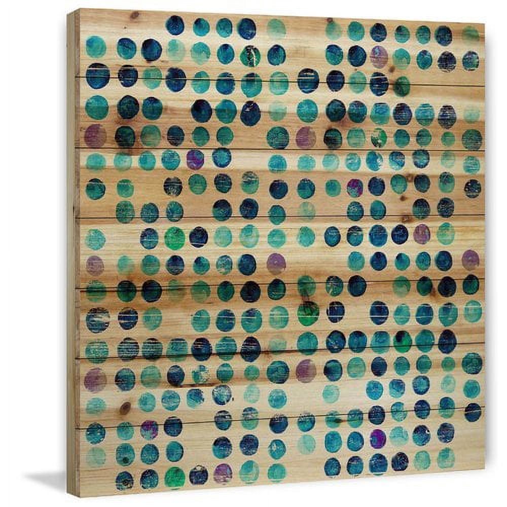 "Multi Blue Dots" Painting Print on Natural Pine Wood