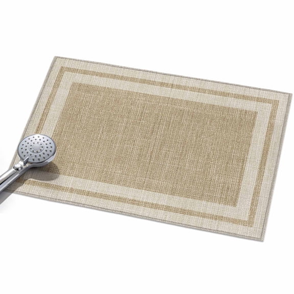 Multi Border Area Rugs 2x3ft Retro Country Khaki Beige Burlap Texture Floor Rug Non Slip Low Pile Ultra Soft Throw Carpet for Entryway Indoor Entrance Kitchen Bathroom