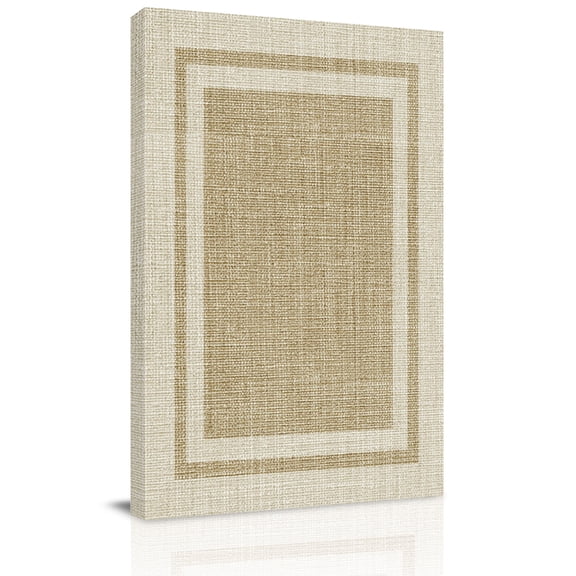 Multi Border Canvas Wall Art for Living Room, Retro Country Khaki Beige Burlap Texture Wall Decor Framed Artwork Pictures Ready to Hang for Bedroom Office Home Decor