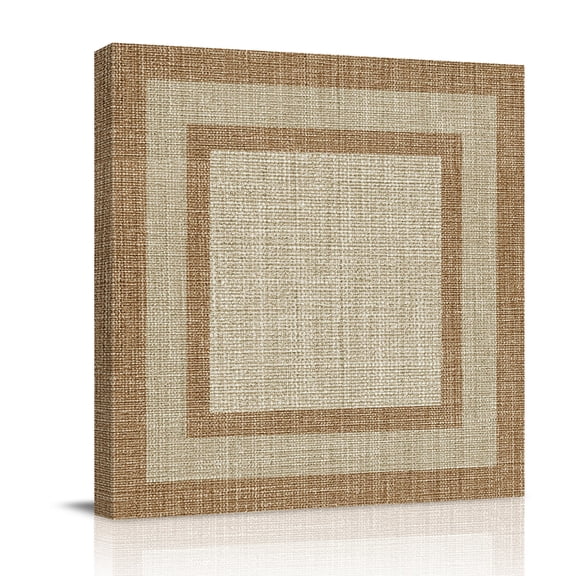 Multi Border Canvas Wall Art for Living Room, Retro Country Khaki Brown Burlap Texture Poster Print Painting for Bedroom Office Home Decoration Wall Pictures Prepare To Hang 8"x8"