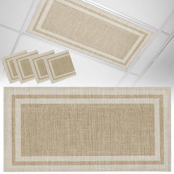 Multi Border Fluorescent Light Covers Retro Country Khaki Beige Burlap Texture Magnetic Light Filters Ceiling Lighting Panel Shade for Classroom Office Home 2 x 4 ft, 4 Pack