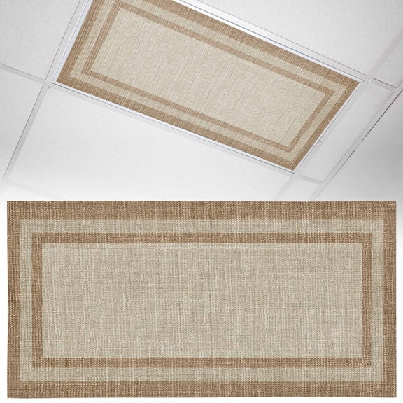Multi Border Fluorescent Light Covers Retro Country Khaki Brown Burlap Texture Magnetic Light Filters Ceiling Lighting Panel Shade for Classroom Office Home 2 x 4 ft, 1 Pack