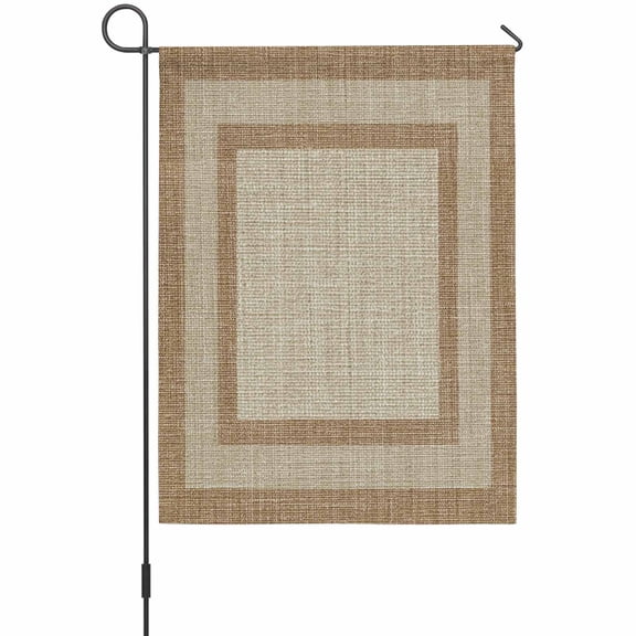 Multi Border Garden Flags For Outdoor, Retro Country Khaki Brown Burlap Texture Small Double Side Yard Flags Weather Proof Garden Decor for Lawn Outside Holiday 12 x 18 Inches
