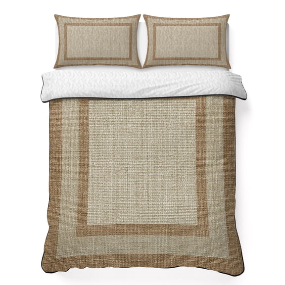 Multi Border King Quilt Bedding Set, Retro Country Khaki Brown Burlap Texture Lightweight Comforter with 2 Pillow Shams Bedroom Bedspread Set Home Decor for All Seasons