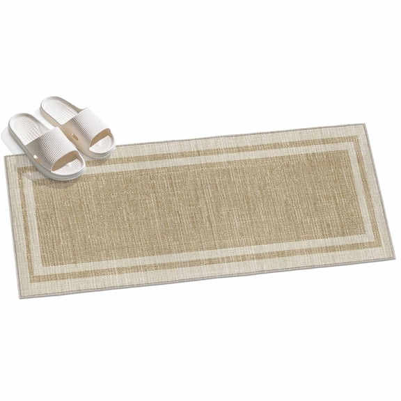 Multi Border Rectangle Rug 2'x6' Retro Country Khaki Beige Burlap Texture Washable Area Rugs for Living Room Bedroom Entryway Non Slip&nbsp; Entrance Door Mat Indoor Floor Carpet