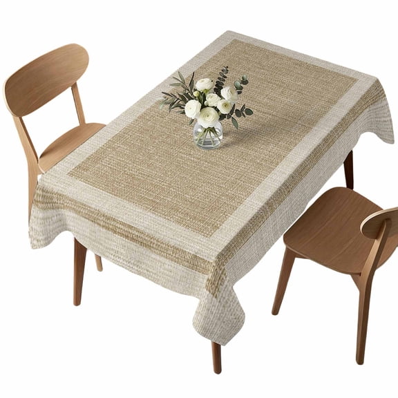 Multi Border Rectangle Tablecloth Retro Country Khaki Beige Burlap Texture Waterproof Wrinkle Free Soft Table Cloth Spill-Proof Washable Table Cover for Dining Party Picnic 52 x 70 Inch