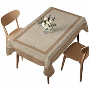 Multi Border Rectangle Tablecloth Retro Country Khaki Brown Burlap Texture Waterproof Wrinkle Free Soft Table Cloth Spill-Proof Washable Table Cover for Dining Party Picnic 60 x 102 Inch