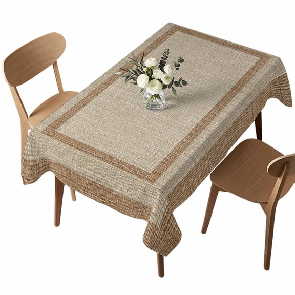 Multi Border Rectangle Tablecloth Retro Country Khaki Brown Burlap Texture Waterproof Wrinkle Free Soft Table Cloth Spill-Proof Washable Table Cover for Dining Party Picnic 60 x 102 Inch