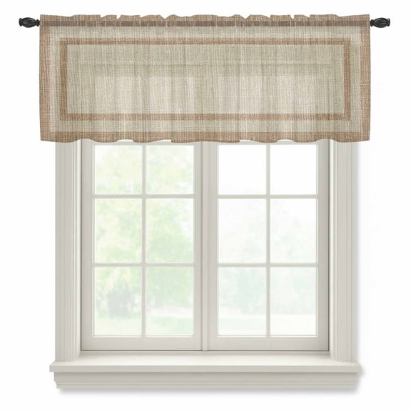 Multi Border Sheer Curtain 18 Inch Long Retro Country Khaki Brown Burlap Texture Light Filtering Rod Pocket Voile Curtain Valance for Bedroom Kitchen Cafe Window 60" W x 18" L