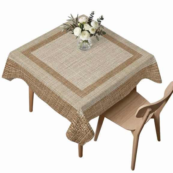 Multi Border Square Tablecloth Retro Country Khaki Brown Burlap Texture Waterproof Wrinkle Free Soft Table Cloth Spill-Proof Washable Table Cover for Dining Party Picnic 54 x 54 Inch
