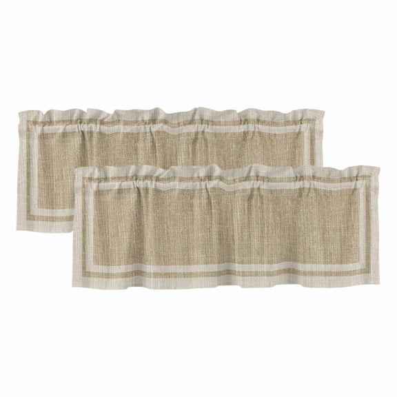 Multi Border Valances for Window 2 Pack, Retro Country Khaki Beige Burlap Texture Rod Pocket Curtains Valances Light Filtering Short Curtains for Kitchen Bedroom Bathroom 42 x 12 Inch