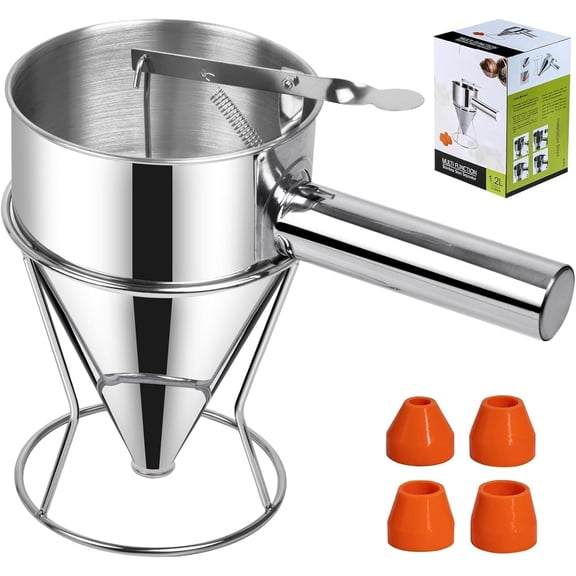 Multi-Caliber Pancake Batter Dispenser, Stainless Steel Funnel Cake Dispenser, Piston Funnel Cake Maker for Pancakes, Cupcakes,Crepes,Muffin,Waffles, Chocolate Balls (1200)