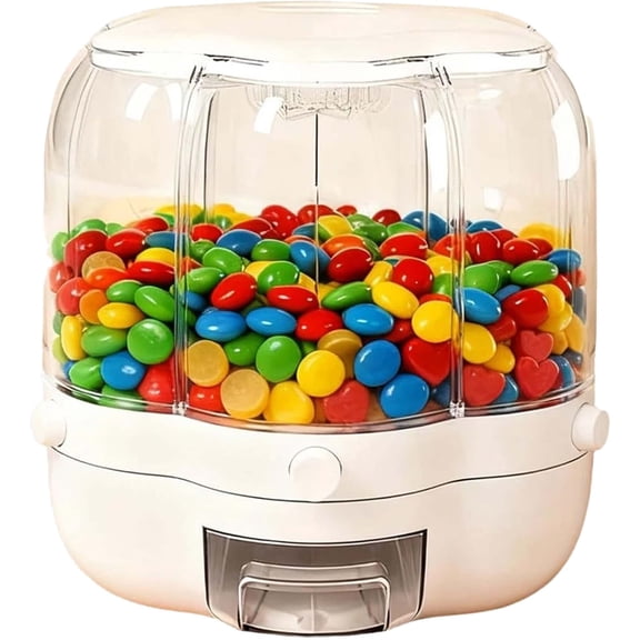Multi Candy Dispenser, Candy Machine Dispenser,360-Degree Rotating Carousel with Lid & 6 Compartments, Sweets Organizer for Kitchen