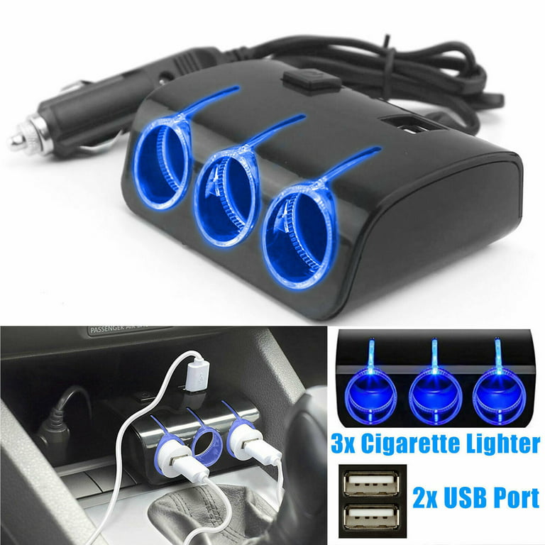 Multi Car Cigarette Lighter Splitter 12V/24V 3Way Socket Switch USB PLUG  Charger 