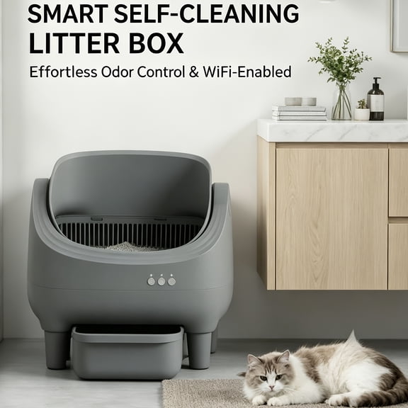 Multi-Cat Automatic Cleaning Litter Box - Spacious Robot-Style Litter Box Equipped with Smart Sensors, Open Design, And 360° Safety Features. Odorless Automatic Scooping for Indoor Cats