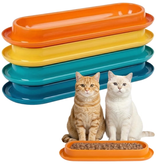 Multi-Cat Home 4-Pack, Long Pet Food Bowls, Large Capacity Non-Slip Easy Clean Dishes for Indoor & Outdoor Feeding.