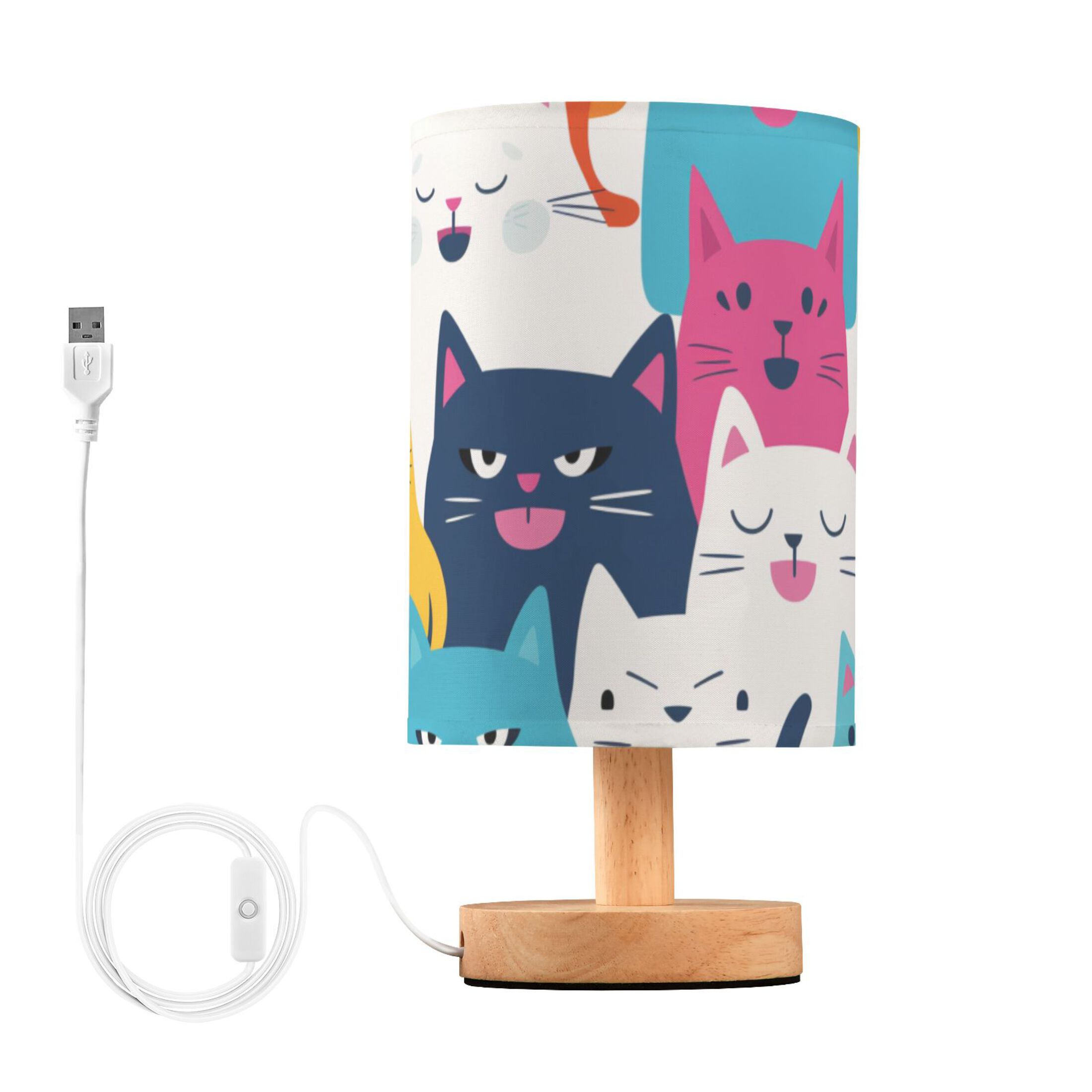 Multi Cats Bedside Table Lamp LED Warm Lights with USB Charging Port