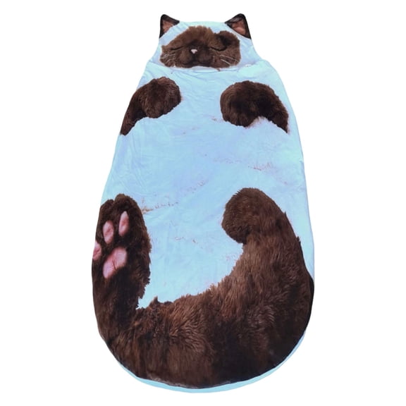 Multi Cats Design Envelope Sleeping Bag for Napping & Relaxation, Adorable Cat-Shaped Sleeping Bag, Cat Lovers Cold Weather Plush Indoor Sleeping Bag for Adult, Dog Cat, Camping, Travel, Blue Brown