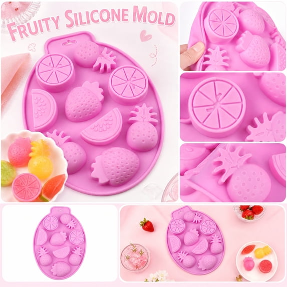 Multi Cavity Fruit Strawberry Baking Mold Flexible Ice Tray Homemade Chocolate Candy Maker Aromatherapy Wax Melt Mold Crafting Soap Maker For Kitchen DIY Dessert Party , Pink
