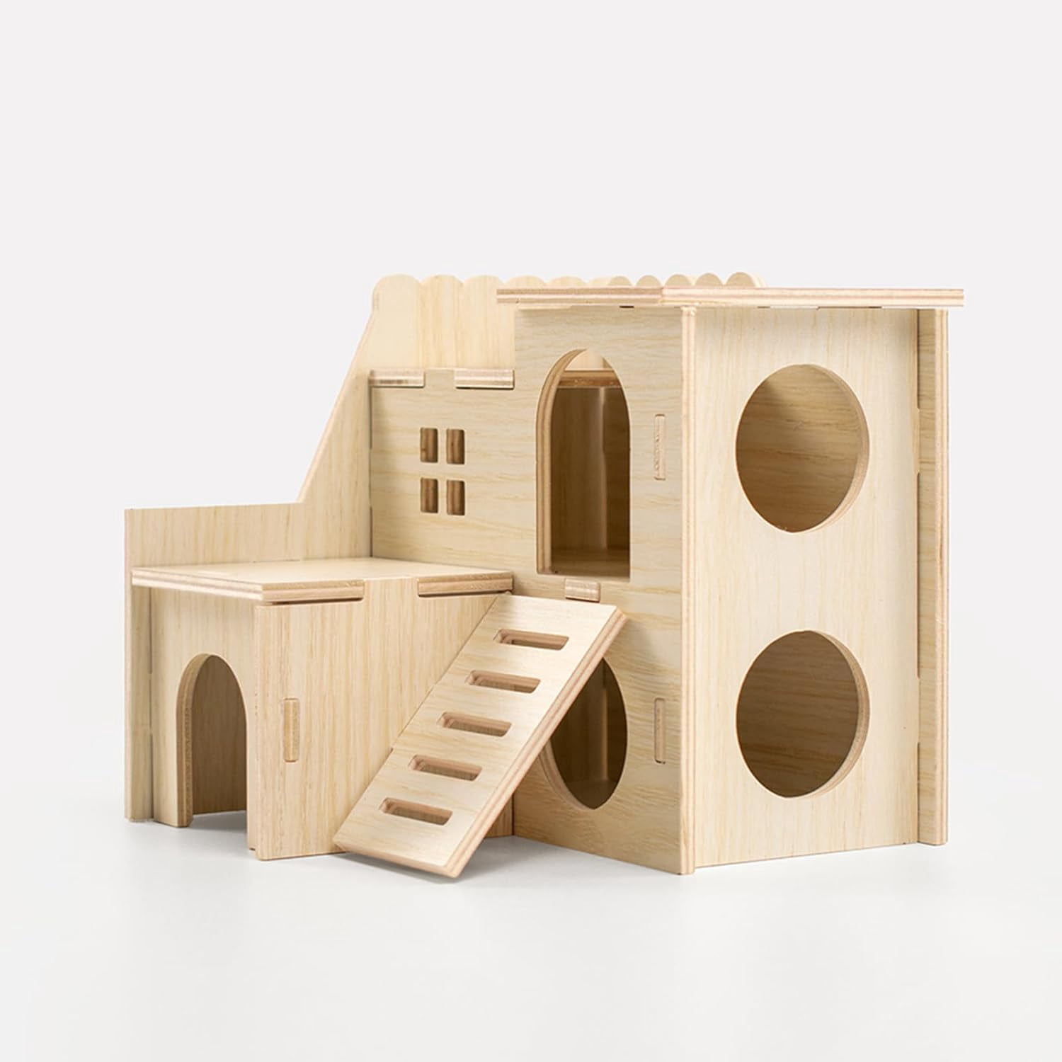 Multi-Chamber Hamster Hideout & House, Natural Wood Small Animal Cage ...