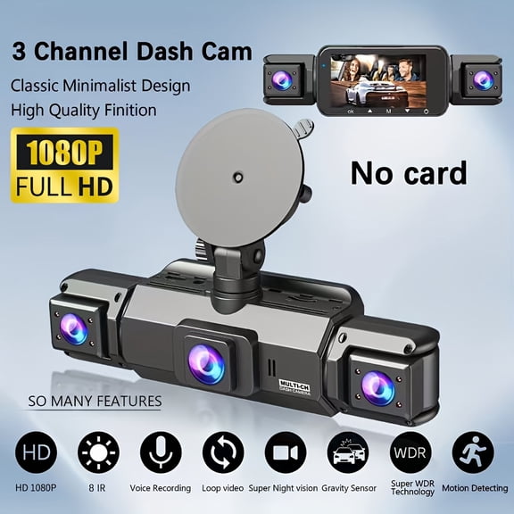 Multi-Channel 360° Dash Cam for Cars - 1080P Front/Rear/Inside/Side View, Night Vision, 24/7 Parking Monitor, G-Sensor, Optional 32G Card, Essential Car Accessories