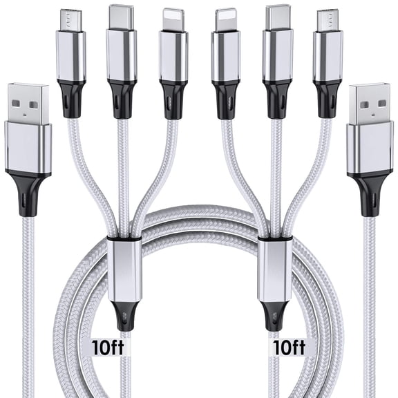 Multi Charging Cable, 10ft 2Pack Multi Phone Charger Cable Braided Universal 3 in 1 Charging Cord Extra Long Multiple USB Cable with USB C, Micro USB Port Connectors for Cell Phones and More