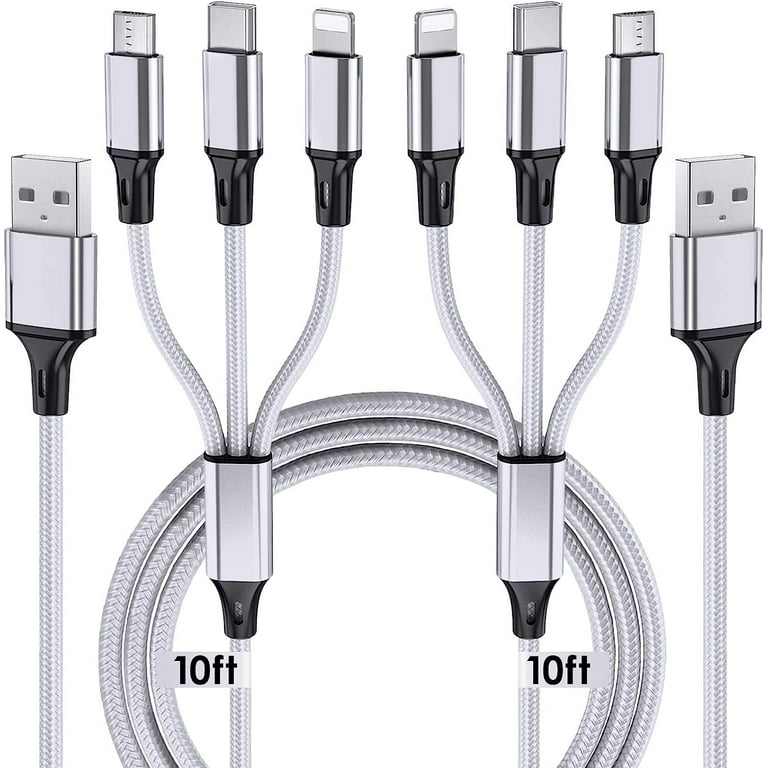 Multi Charging Cable 10ft 2Pack Multi Phone Charger Cable Braided Universal 3 in 1 Charging Cord Extra Long Multiple USB Cable with USB C Micro USB