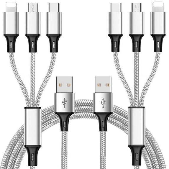 Multi Charging Cable, (2Pack 5FT) Multi USB Charger Cable Aluminum Nylon 3 in 1 Universal Multiple Charging Cord with Type-C/Micro USB Connectors for