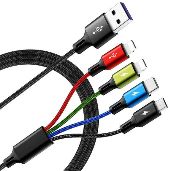 Multi Charging Cable, [2Pack 6Ft] 4 in 1 Braided Multi Fast Charging Cord, Multiple Charger USB Cable Adapter IP/Type C/Micro Port for Cell Phones,iPhone Series, Tablets, Samsung Galaxy, PS & More