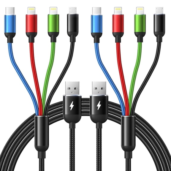 Multi Charging Cable, [2Pack 6Ft] 4 in 1 Fast Multi Charging Cord Nylon Braided Multiple Charger Cable USB Cable Adapter for IP/Type C/Micro USB Port for Cell Phones Tablets Samsung Galaxy